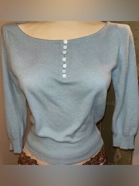 Vintage Blue Cashmere Boat Neck Sweater